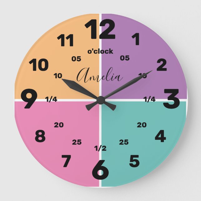 Reloj Redondo Grande Aprender A Contar El Tiempo | Personalizado | Nomb (Anverso)