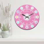 Reloj Redondo Grande Aprender a contar el tiempo (rosado)<br><div class="desc">Diseño divertido para este reloj de pared para los niños mientras aprenden a contar el tiempo.</div>