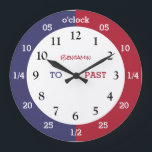 Reloj Redondo Grande Aprender A Decir El Tiempo| Personalizado| Nombre<br><div class="desc">A los profesores y padres les encantará este reloj con números y números fáciles de leer! Las horas y minutos y claramente marcadas, con las horas en negro, y los minutos a y pasado en blanco. Este reloj se presenta en 3 estilos: Round Medium (8"), Round Large (10, 75") y...</div>