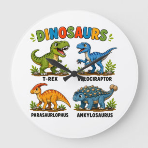 Reloj Redondo Grande Aprendizaje de especies de dinosaurios para niños