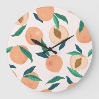 Reloj Redondo Grande Apricot De Peach: Patrón Tropical Sin Marea.