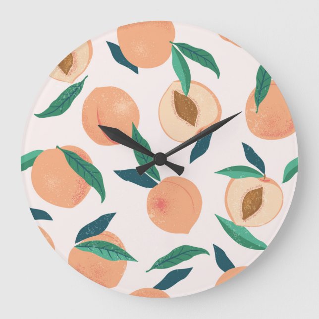 Reloj Redondo Grande Apricot De Peach: Patrón Tropical Sin Marea. (Anverso)