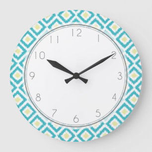 Reloj Redondo Grande Aqua and Yellow Diamond Ikat Pattern