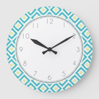 Reloj Redondo Grande Aqua and Yellow Diamond Ikat Pattern
