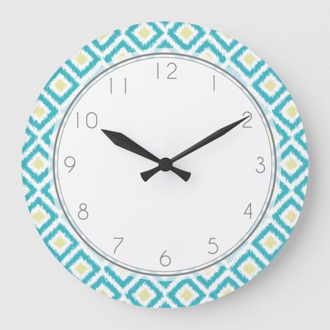 Reloj Redondo Grande Aqua and Yellow Diamond Ikat Pattern (Anverso)