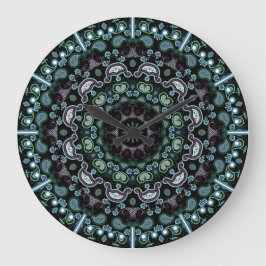 Reloj Redondo Grande Aqua, Black and Sage Boho Style Paisley