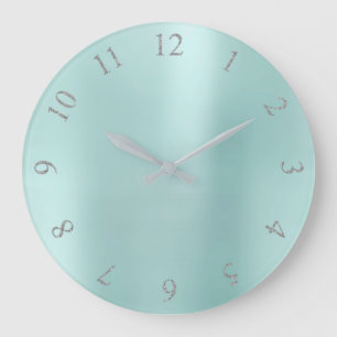 Reloj Redondo Grande Aqua BlueGlitter Gray Silver números de Estados Un