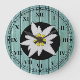 Reloj Redondo Grande Aqua Faux Wood & Edelweiss