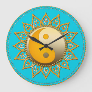 Reloj Redondo Grande Aqua Gold YinYang Tuscan Sun Home Declock