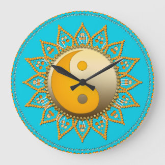 Reloj Redondo Grande Aqua Gold YinYang Tuscan Sun Home Declock