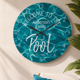 Reloj Redondo Grande Aqua Personalizada Bienvenido a la Piscina Familia