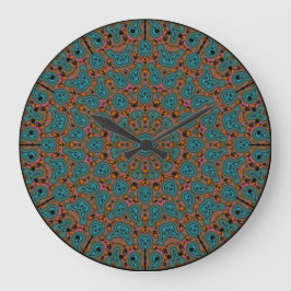 Reloj Redondo Grande Aqua y Brown Boho Paisley Kaleidoscope