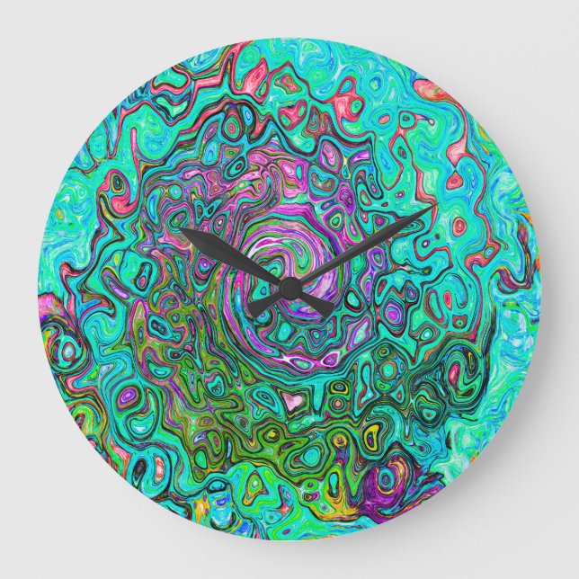 Reloj Redondo Grande Aquamarine Groovy Abstract Retro Láquido Swirl (Anverso)