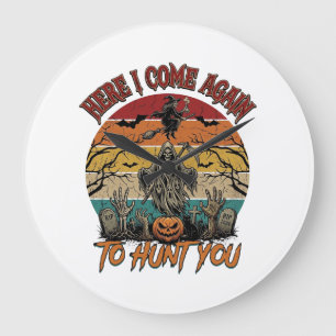 Reloj Redondo Grande Aquí viene de nuevo la muerte Halloween Pumpkin_1