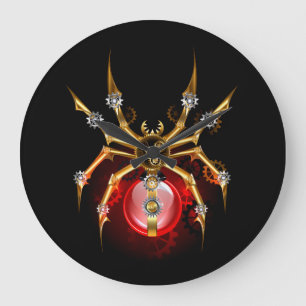 Reloj Redondo Grande Araña de vapor sobre negro