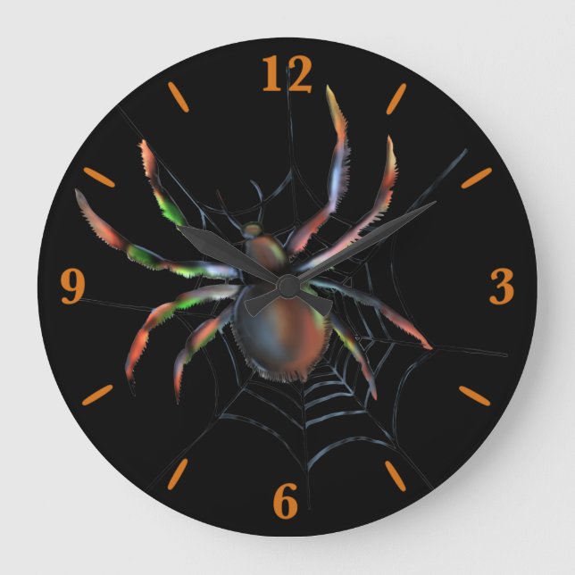 Reloj Redondo Grande Araña Metálica Y Web De Halloween Aterradora (Anverso)