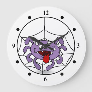 Reloj Redondo Grande Araña púrpura tonta del dibujo animado