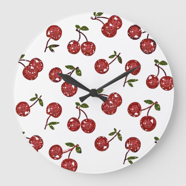Reloj Redondo Grande Arándanos De Cerezo Muy Arroz En Blanco (Anverso)