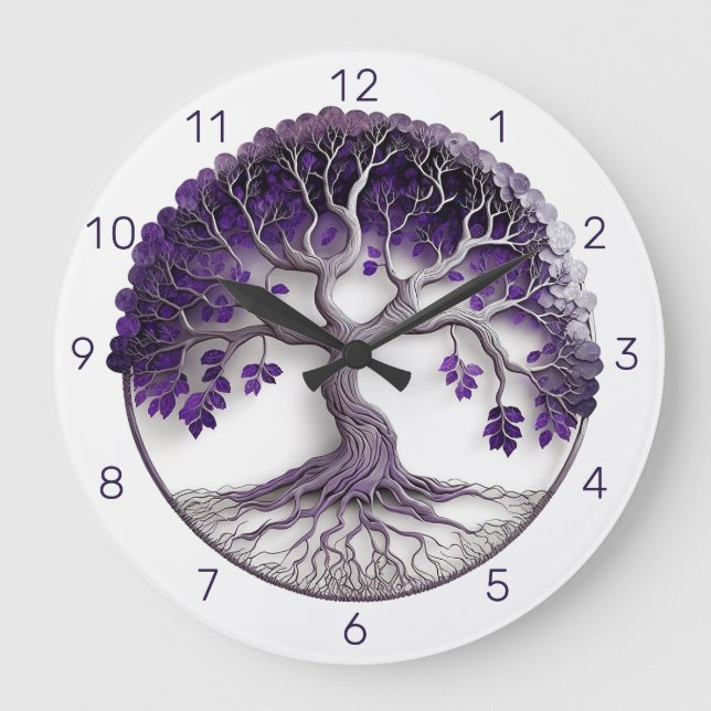 Reloj Redondo Grande Árbol Ametista de la Vida (Anverso)