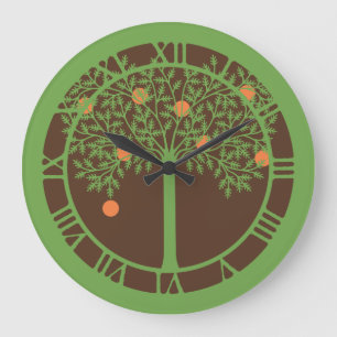 Reloj Redondo Grande Árbol anaranjado estilizado