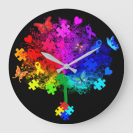 Reloj Redondo Grande Árbol arcoiris de autismo