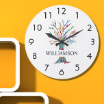 Reloj Redondo Grande Árbol arcoiris personalizado<br><div class="desc">Este elegante y moderno Wall Clock está decorado con un colorido árbol familiar de mosaicos.
Personalizable fácilmente con tu nombre.
Porque creamos nuestra propia obra de arte no encontrarás esta imagen exacta de otros diseñadores.
Original Mosaico © Michele Davies.</div>