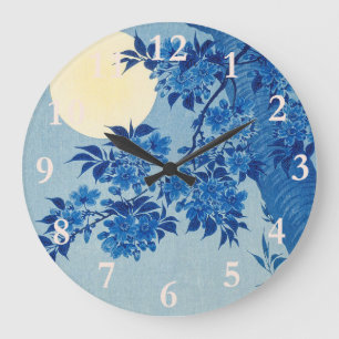 Reloj Redondo Grande Árbol azul bajo la luz de la luna: Noche de flor d