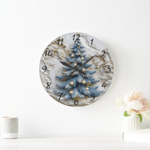 Reloj Redondo Grande Árbol azul con adornos dorados.
