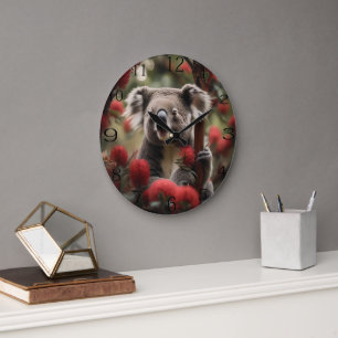 Reloj Redondo Grande Árbol Banksia Rojo Con Oso Koala,