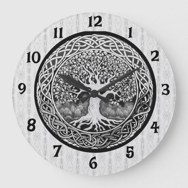 Reloj Redondo Grande Árbol blanco y negro de vida grande reloj (Anverso)