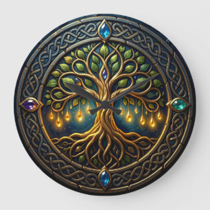 Reloj Redondo Grande Árbol Celestial de Luz Árbol de la Vida Celta Dora