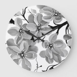 Reloj Redondo Grande Arbol de cereza japonés sakura negro y blanco 