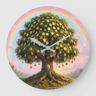 Reloj Redondo Grande Árbol de dinero dorado