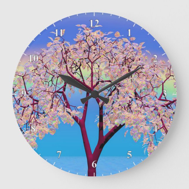 Reloj Redondo Grande Árbol de flores (Anverso)