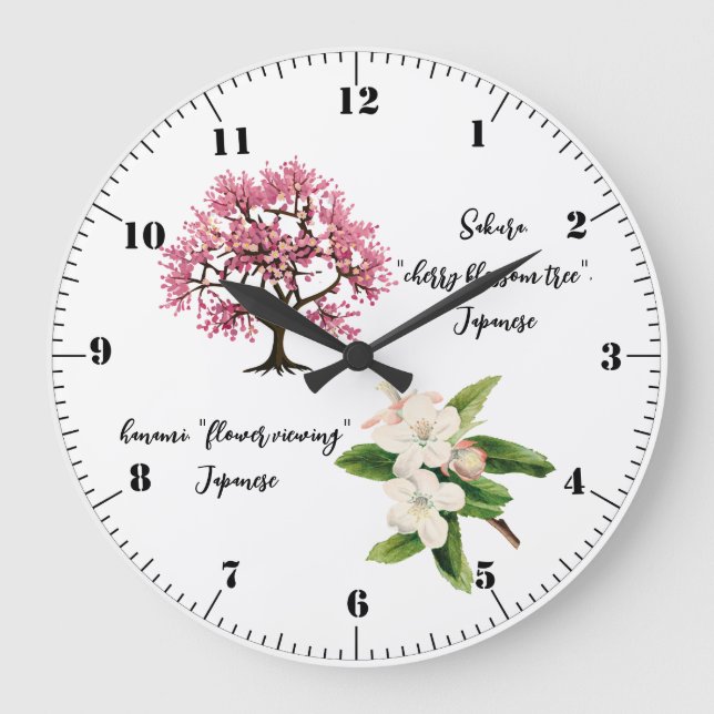 Reloj Redondo Grande Árbol de flores de cerezo (Anverso)