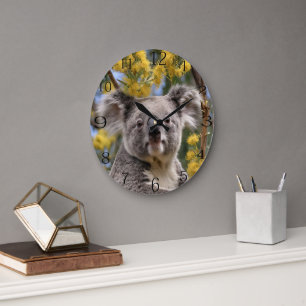 Reloj Redondo Grande Árbol De Ganado Amarillo Con Un Koala,