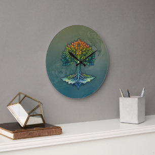 Reloj Redondo Grande Árbol de la Vida Amanecer Cambiante