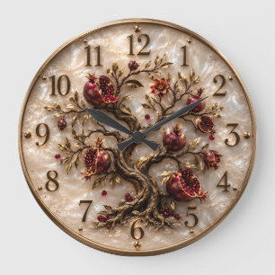 Reloj Redondo Grande Árbol de la Vida con Granadas Arte en Relieve 3D