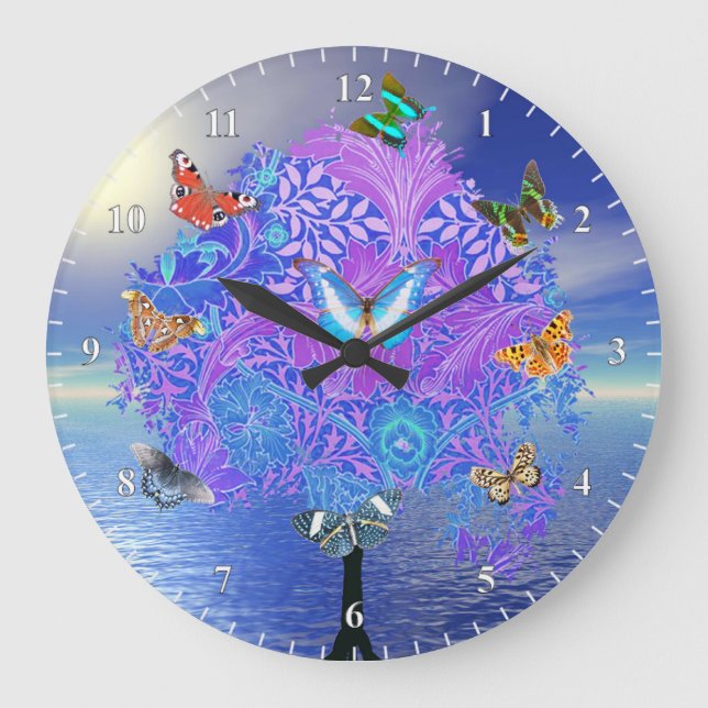 Reloj Redondo Grande Árbol de mariposa (Anverso)