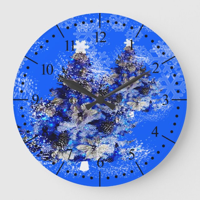Reloj Redondo Grande árbol de navidad azul (Anverso)