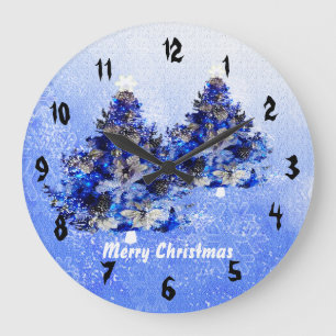 Reloj Redondo Grande árbol de navidad azul decorado por personalizados