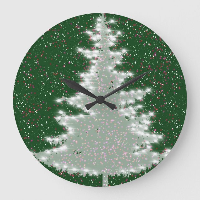 Reloj Redondo Grande Árbol de Navidad brillante de invierno encantado (Anverso)