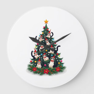Reloj Redondo Grande Árbol de Navidad Gato Esmoquin Luces de Gato Esmoq
