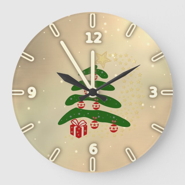 Reloj Redondo Grande Árbol de Navidad,Ornamentos,Presente,Estrella (Anverso)