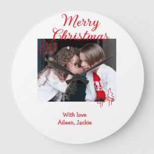 Reloj Redondo Grande Árbol de Navidad retro niños foto Navidad alegre