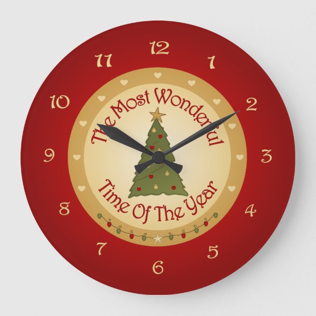 Reloj Redondo Grande Árbol de Navidad Santa (Anverso)