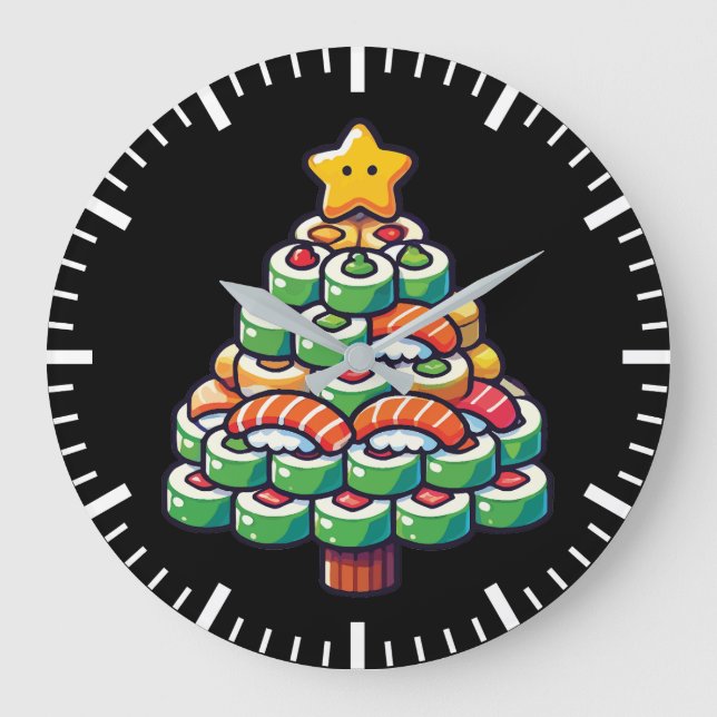 Reloj Redondo Grande Árbol de Navidad Sushi - Comida divertida de comid (Anverso)