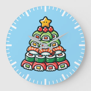 Reloj Redondo Grande Árbol de Navidad Sushi - Comida divertida de comid