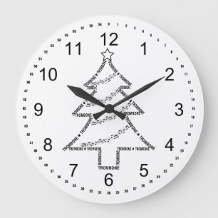 Reloj Redondo Grande Árbol de Navidad Trombone Text