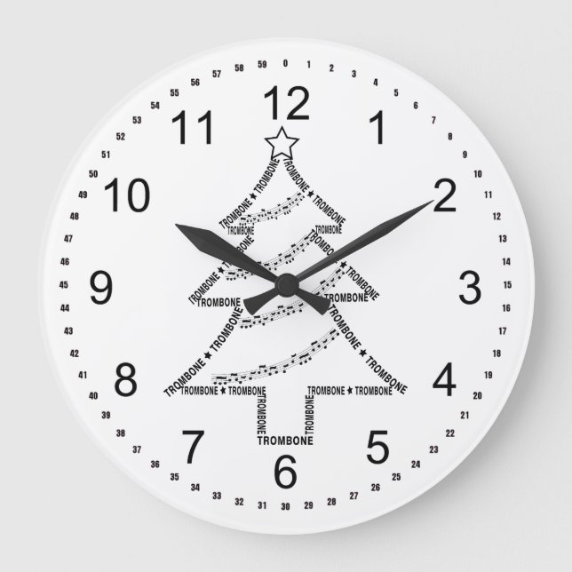 Reloj Redondo Grande Árbol de Navidad Trombone Text (Anverso)